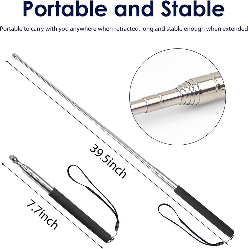 lyforx Retractable Teacher Pointer 𝟑𝟗.𝟓'', Pointer Stick with 𝗦𝘁𝘆𝗹𝘂𝘀 Smooth Sensitive Tablet Pen Stylus Pen, Teacher Coach Presenter Pointer with Lanyard Black - Image 2